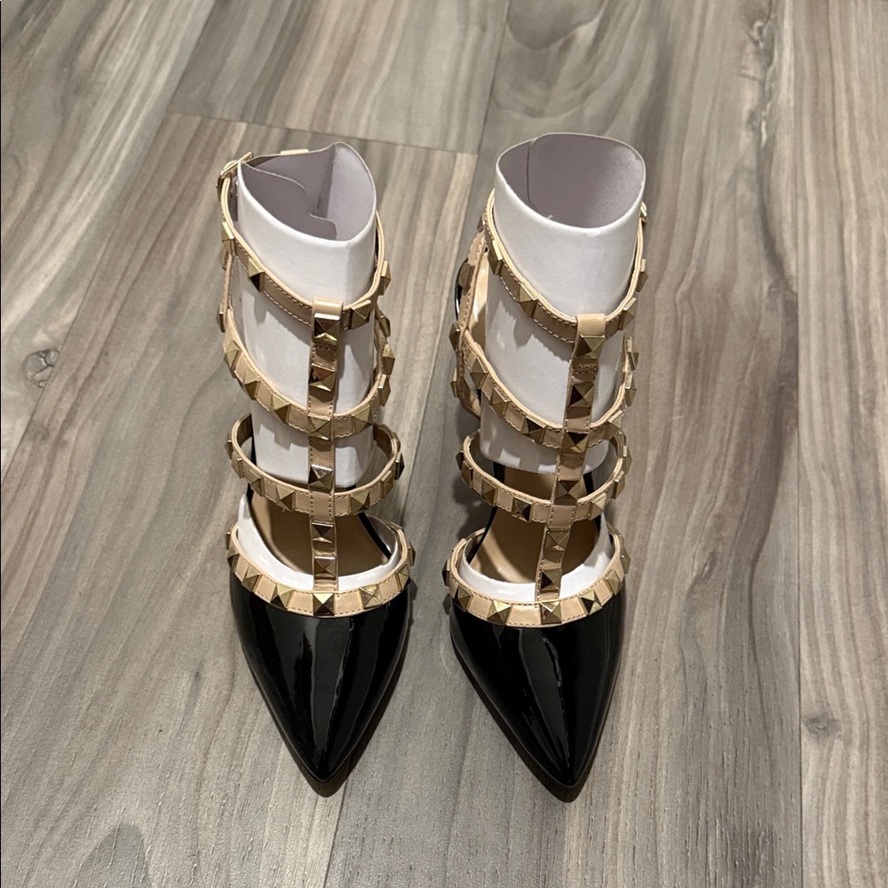 Mix No. 6 Black and Gold Studded Heels